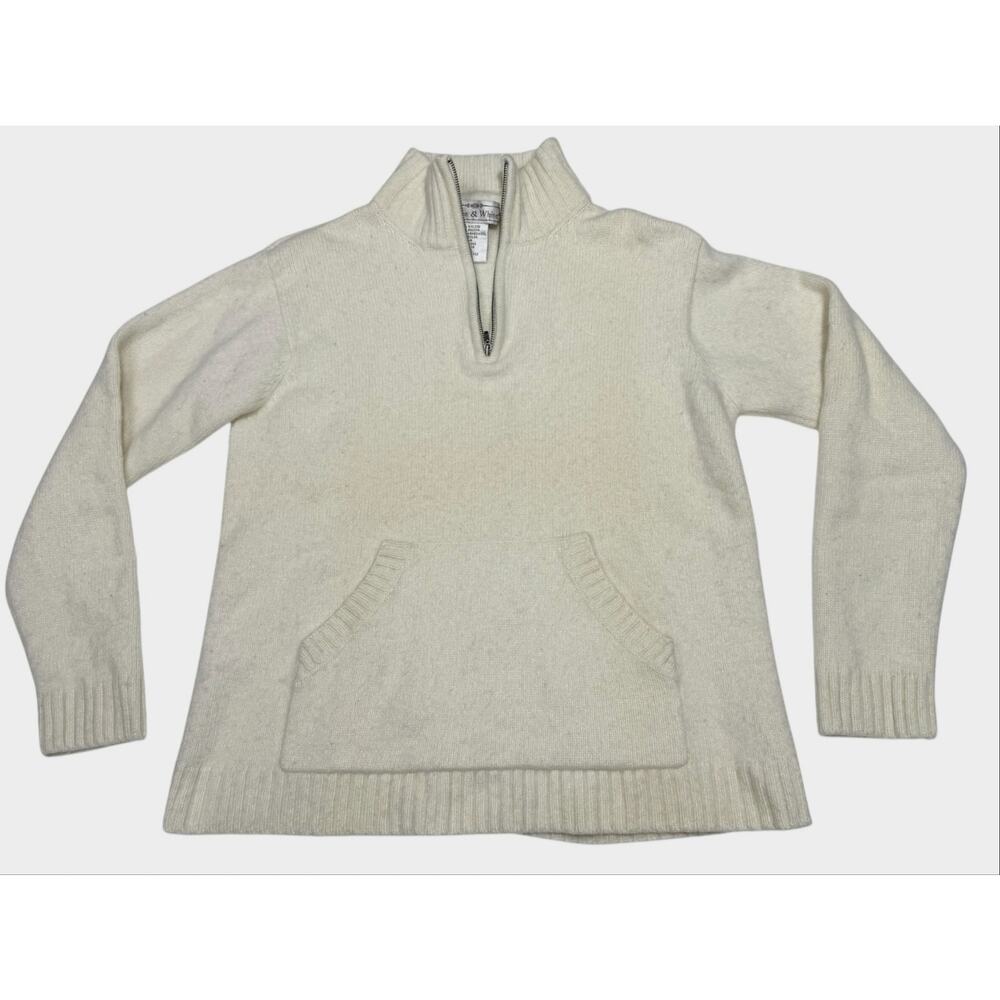 Deane & White Ivory Knit Quarter Zip Sweater Womens Angora Lambswool Blend Cozy